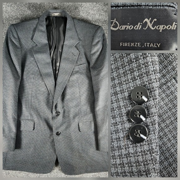 Dario di Napoli Gray Houndstooth Tweed 100% Wool Blazer Sport Coat Jacket 46L